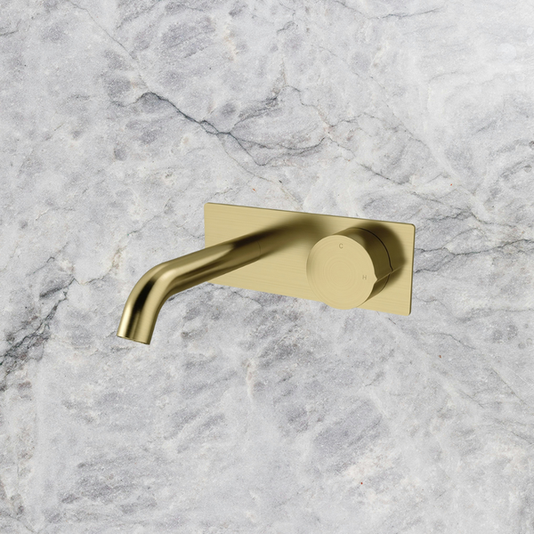 Arcisan Venn 150mm Spout Wall Mount Progressive Basin Mixer with Plate (Complete Kit) Brushed Brass