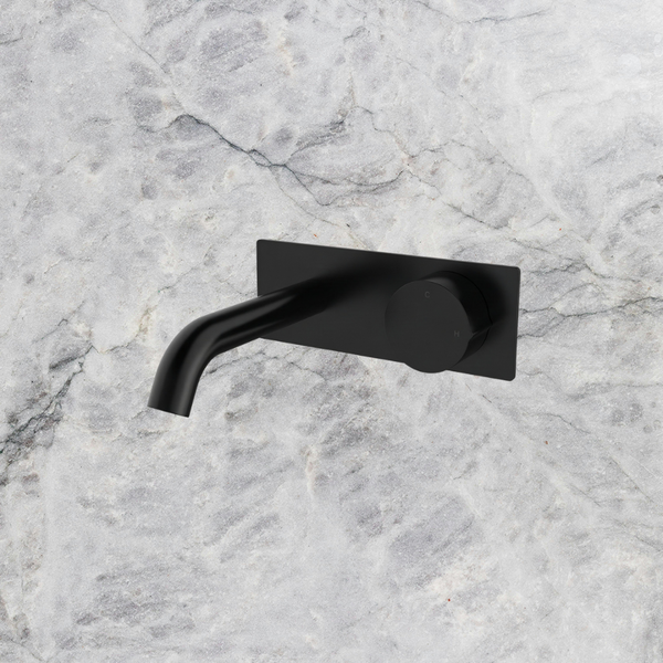 Arcisan Venn 150mm Spout Wall Mount Progressive Basin Mixer with Plate (Complete Kit) Matte Black