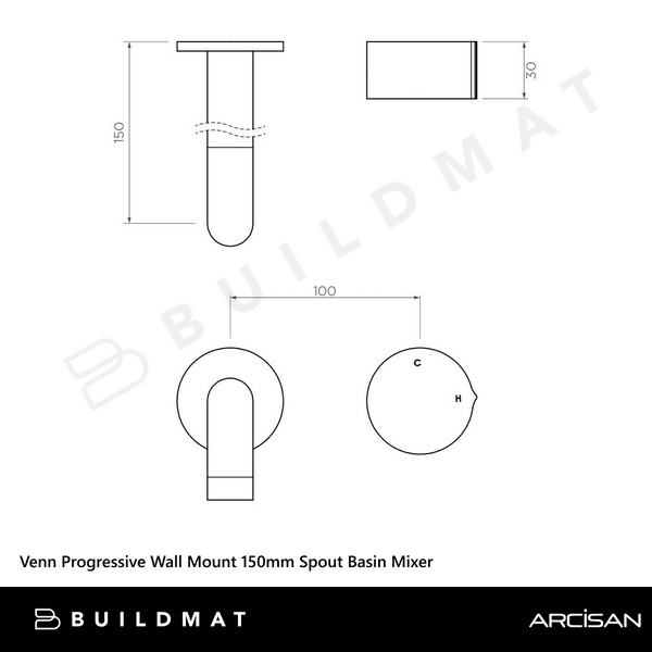 Arcisan Venn 150mm Spout Wall Mount Progressive Basin Mixer (Trim Kit Only) Brushed Rose Gold
