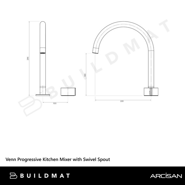 Arcisan Venn Kitchen Progressive Mixer with Swivel Spout Brushed Brass