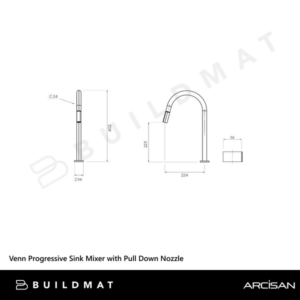 Arcisan Venn Sink Progressive Mixer with Pull Down Nozzle Brushed Nickel