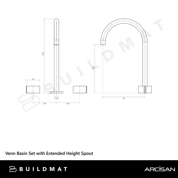 Arcisan Venn Basin Set with Extended Height Spout Brushed Brass