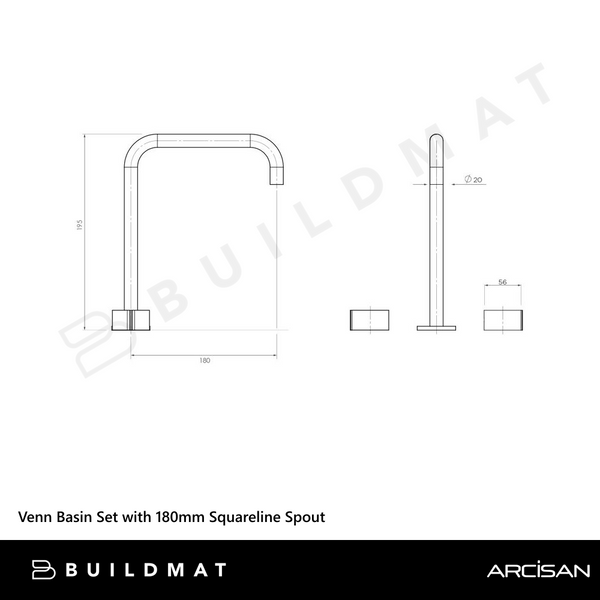 Arcisan Venn Basin Set with 180mm Squareline Spout Brushed Rose Gold
