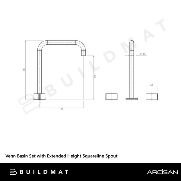 Arcisan Venn Basin Set with Extended Height Squareline Spout Brushed Iron