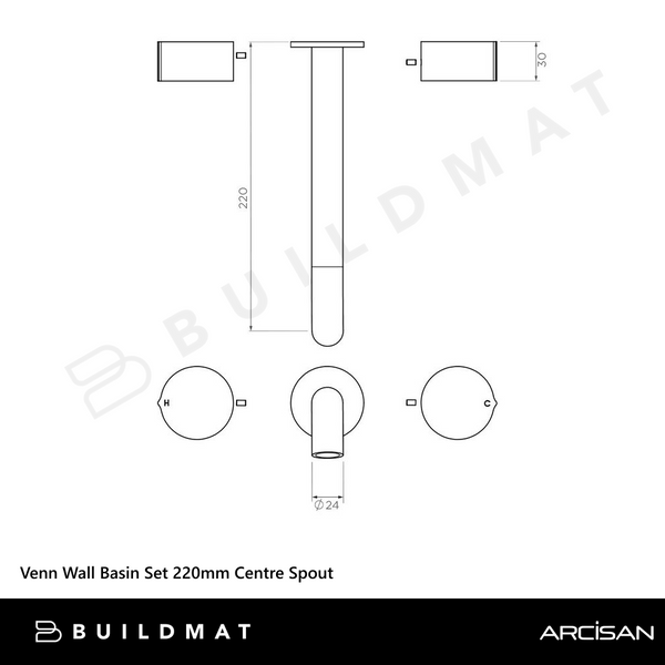 Arcisan Venn 220mm Centre Spout Wall Basin Set Brushed Rose Gold
