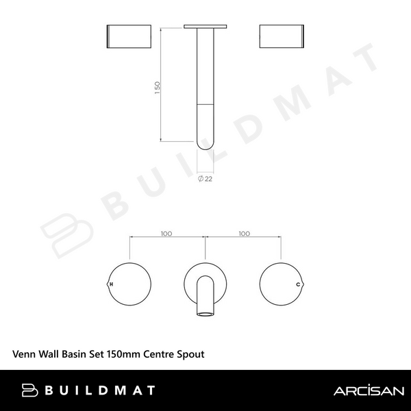 Arcisan Venn Wall Basin Set 150mm Centre Spout Brushed Rose Gold