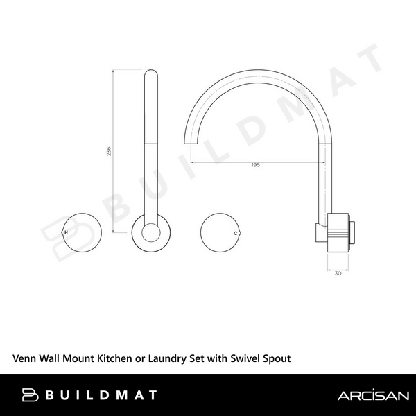 Arcisan Venn Wall Mount Kitchen or Laundry Set with Swivel Spout Brushed Nickel