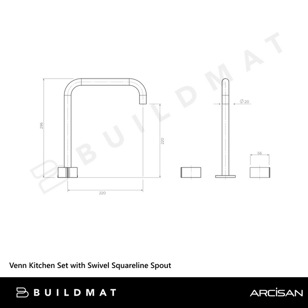 Arcisan Venn Kitchen Set with Swivel Squareline Spout Matte Black
