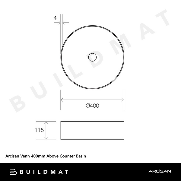 Arcisan Venn 400mm Above Counter Basin Brushed Copper