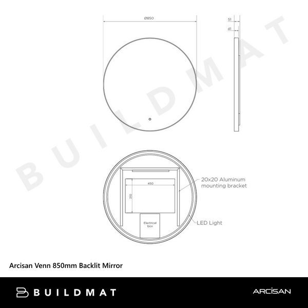 Arcisan Venn 850mm Backlit Mirror Matte Black