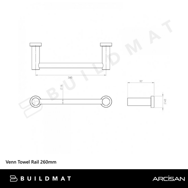 Arcisan Venn Towel Rail 260mm Matte Black