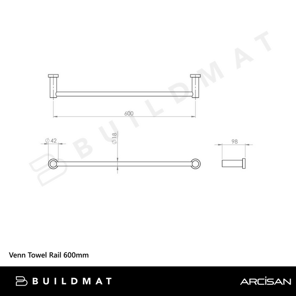 Arcisan Venn Towel Rail 600mm Brushed Iron