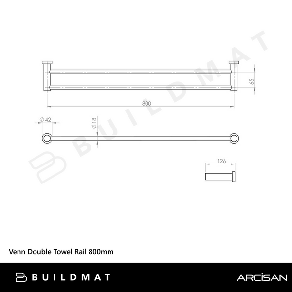 Arcisan Venn Double Towel Rail 800mm Chrome