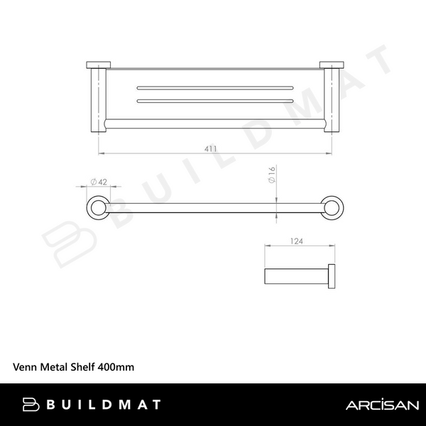 Arcisan Venn Metal Shelf 400mm Brushed Brass