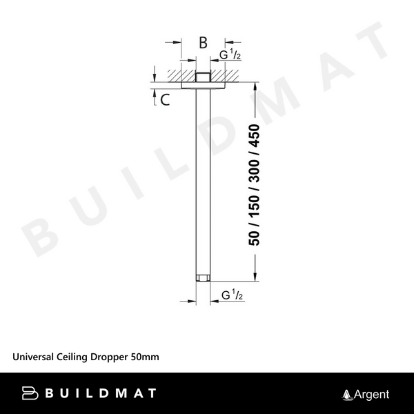 Argent Universal Ceiling Dropper 50mm Chrome