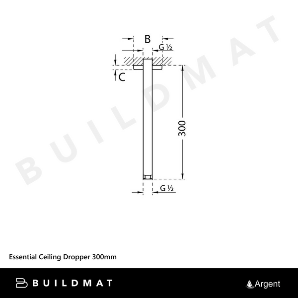 Argent Essential Ceiling Dropper 300mm Chrome
