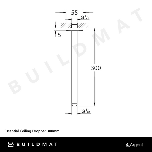 Argent Essential Ceiling Dropper 300mm Brushed Nickel