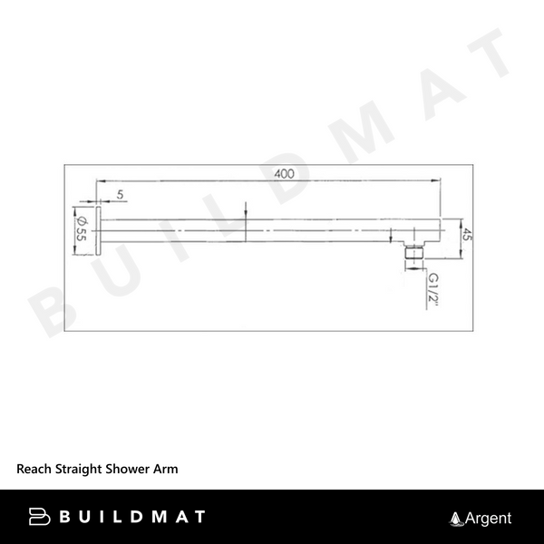 Argent Reach Straight Shower Arm Chrome