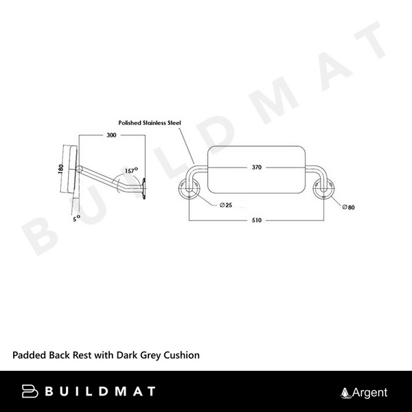 Argent Padded Back Rest with Dark Grey Cushion Matte Black
