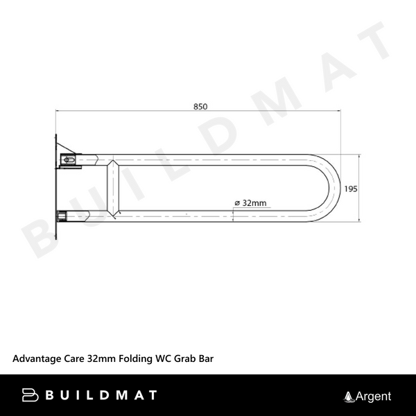 Argent Advantage Care 32mm Folding WC Grab Bar Stainless Steel