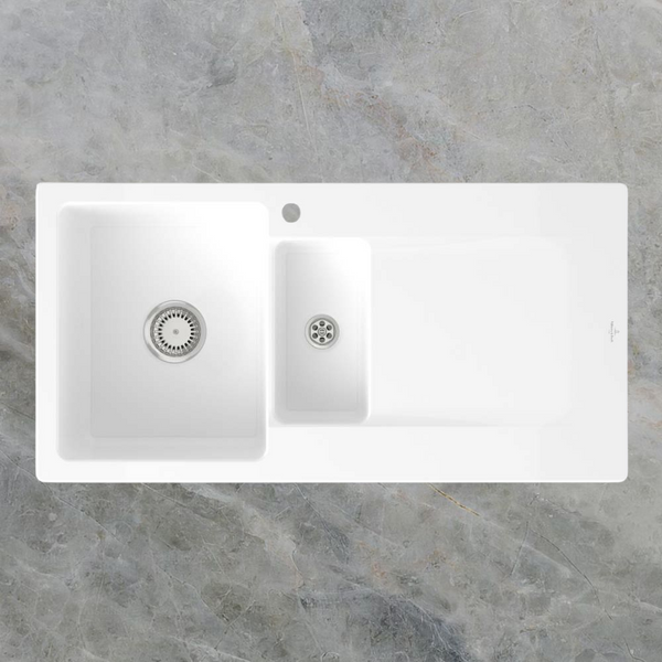 Villeroy & Boch Siluet 1000mm 1 and 1/2 Sink with Right Hand Drainboard 1 Tap Hole Alpine White