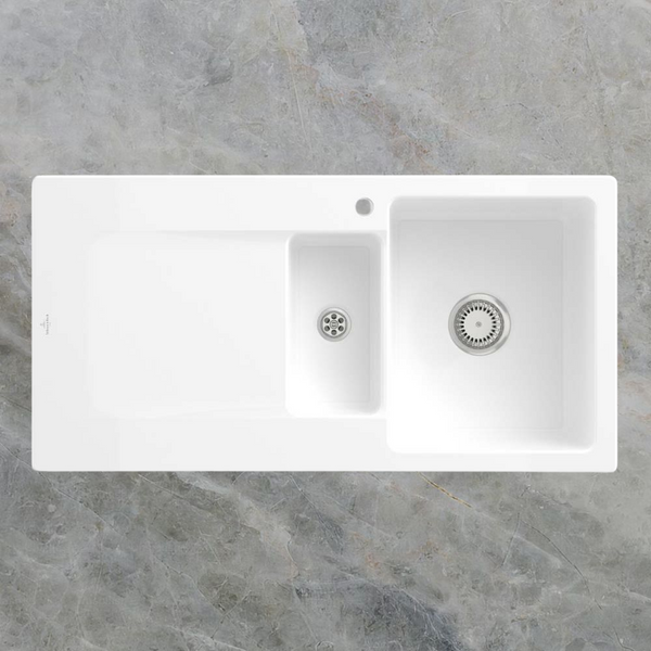 Villeroy & Boch Siluet 1000mm 1 and 1/2 Sink with Left Hand Drainboard 1 Tap Hole Alpine White