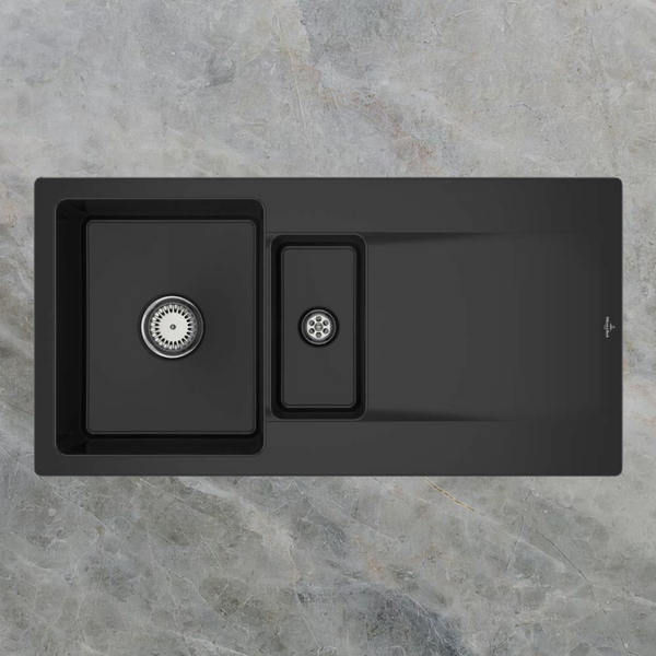 Villeroy & Boch Siluet 1000mm 1 and 1/2 Sink with Right Hand Drainboard Pure Black