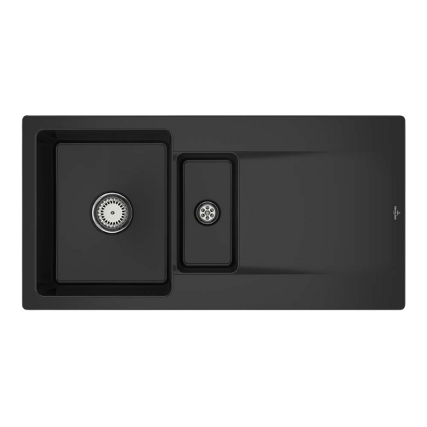 Villeroy & Boch Siluet 1000mm 1 and 1/2 Sink with Right Hand Drainboard Pure Black