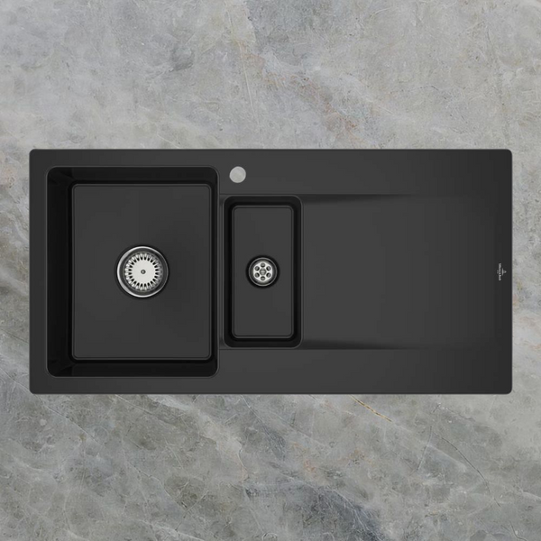Villeroy & Boch Siluet 1000mm 1 and 1/2 Sink with Right Hand Drainboard 1 Tap Hole Pure Black