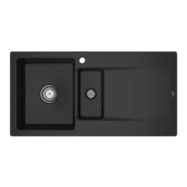 Villeroy & Boch Siluet 1000mm 1 and 1/2 Sink with Right Hand Drainboard 1 Tap Hole Pure Black