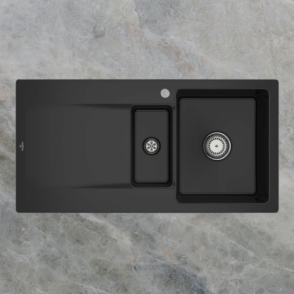Villeroy & Boch Siluet 1000mm 1 and 1/2 Sink with Left Hand Drainboard 1 Tap Hole Pure Black