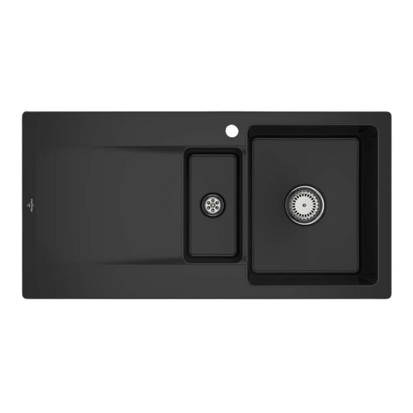 Villeroy & Boch Siluet 1000mm 1 and 1/2 Sink with Left Hand Drainboard 1 Tap Hole Pure Black