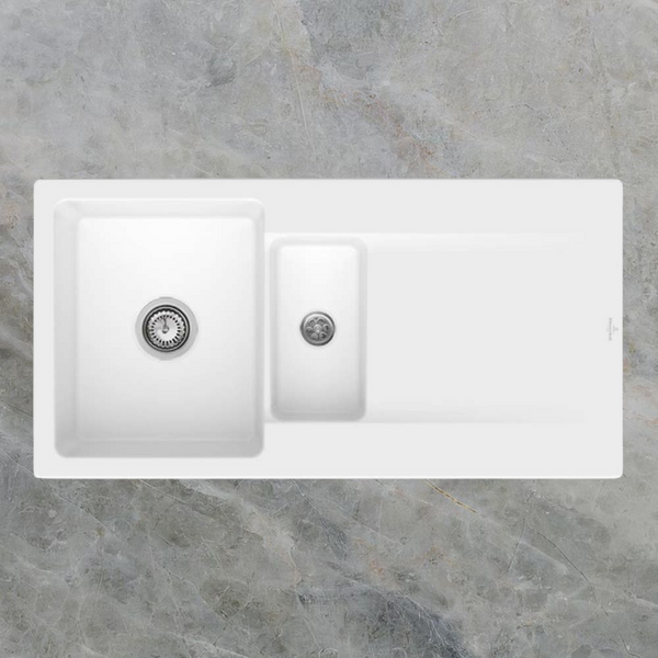 Villeroy & Boch Siluet 1000mm 1 and 1/2 Sink with Right Hand Drainboard Stone White