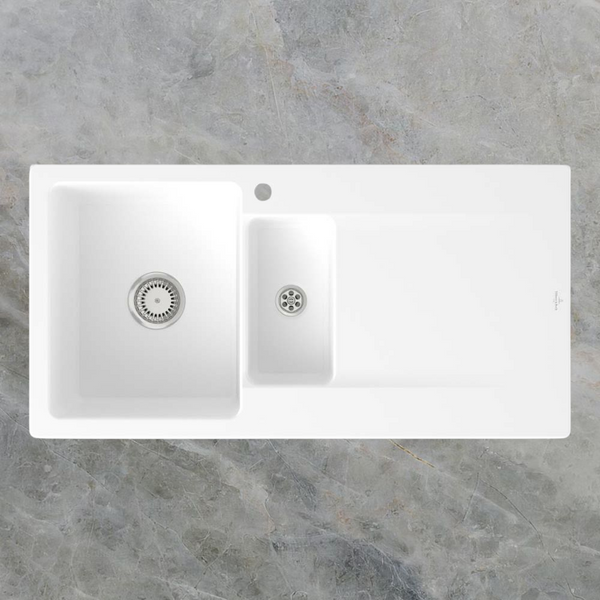 Villeroy & Boch Siluet 1000mm 1 and 1/2 Sink with Right Hand Drainboard 1 Tap Hole Stone White