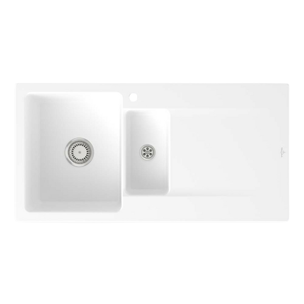 Villeroy & Boch Siluet 1000mm 1 and 1/2 Sink with Right Hand Drainboard 1 Tap Hole Stone White