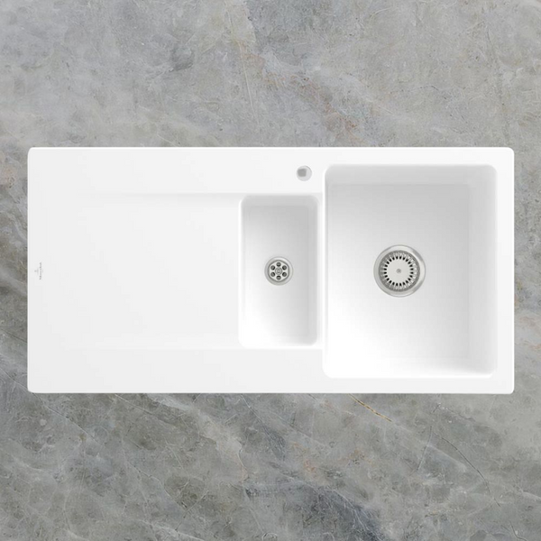 Villeroy & Boch Siluet 1000mm 1 and 1/2 Sink with Left Hand Drainboard 1 Tap Hole Stone White