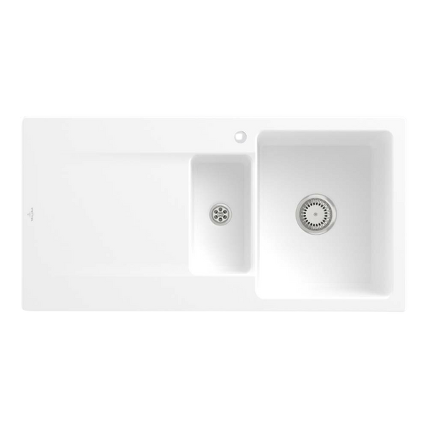 Villeroy & Boch Siluet 1000mm 1 and 1/2 Sink with Left Hand Drainboard 1 Tap Hole Stone White