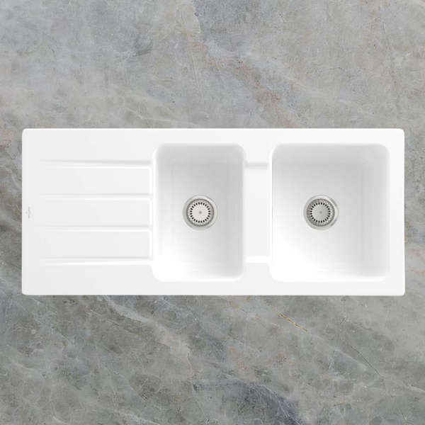Villeroy & Boch Architectura 80mm 1160mm 1 and 3/4 Sink with Left Hand Drainboard and  Overflow Stone White