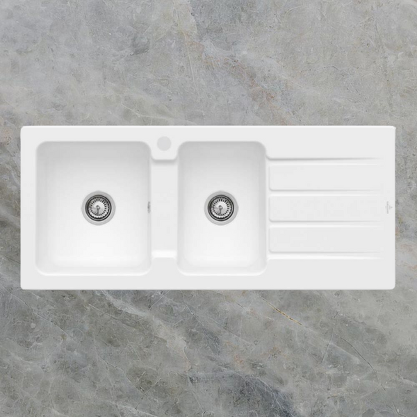 Villeroy & Boch Architectura 80mm 1160mm 1 and 3/4 Sink with Right Hand Drainboard and Overflow 1 Tap Hole Stone White