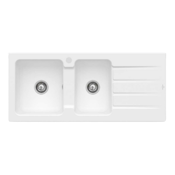 Villeroy & Boch Architectura 80mm 1160mm 1 and 3/4 Sink with Right Hand Drainboard and Overflow 1 Tap Hole Stone White