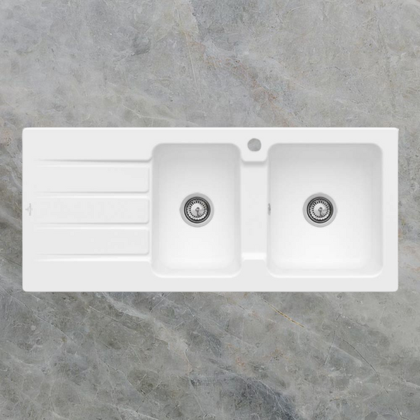 Villeroy & Boch Architectura 80mm 1160mm 1 and 3/4 Sink with Left Hand Drainboard and Overflow 1 Tap Hole Stone White