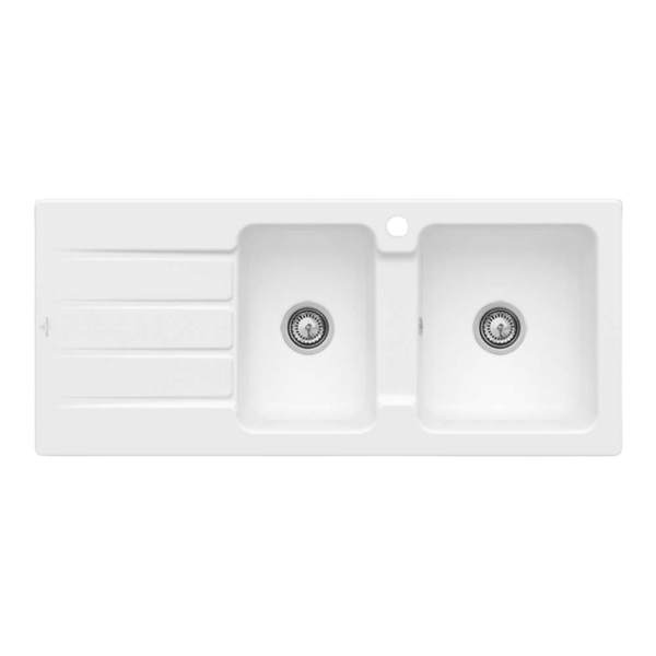 Villeroy & Boch Architectura 80mm 1160mm 1 and 3/4 Sink with Left Hand Drainboard and Overflow 1 Tap Hole Stone White