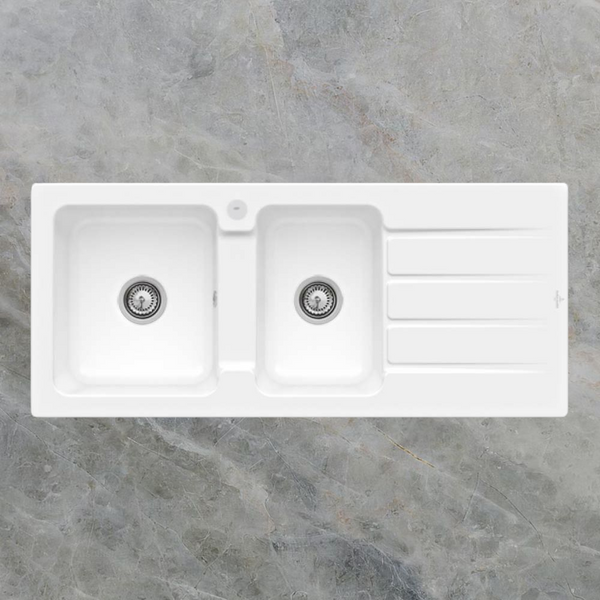Villeroy & Boch Architectura 80mm 1160mm 1 and 3/4 Sink with Right Hand Drainboard and Overflow 1 Tap Hole Alpine White