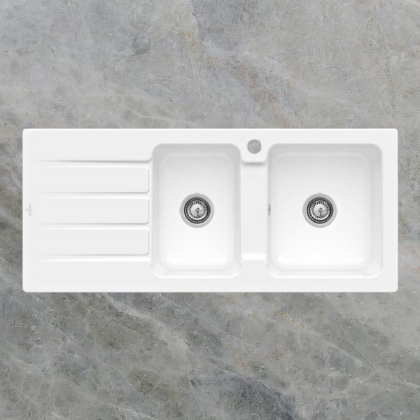 Villeroy & Boch Architectura 80mm 1160mm 1 and 3/4 Sink with Left Hand Drainboard and Overflow 1 Tap Hole Alpine White