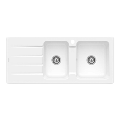 Villeroy & Boch Architectura 80mm 1160mm 1 and 3/4 Sink with Left Hand Drainboard and Overflow 1 Tap Hole Alpine White