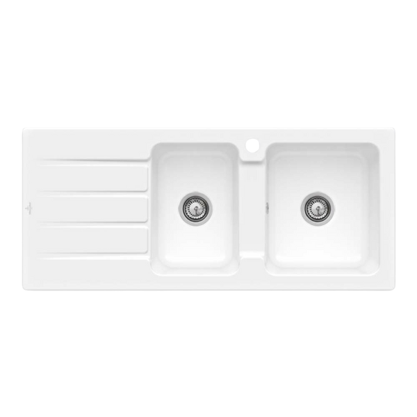 Villeroy & Boch Architectura 80mm 1160mm 1 and 3/4 Sink with Left Hand Drainboard and Overflow 1 Tap Hole Alpine White