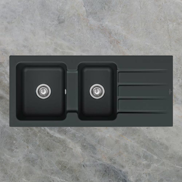 Villeroy & Boch Architectura 80mm 1160mm 1 and 3/4 Sink with Right Hand Drainboard and Overflow Pure Black