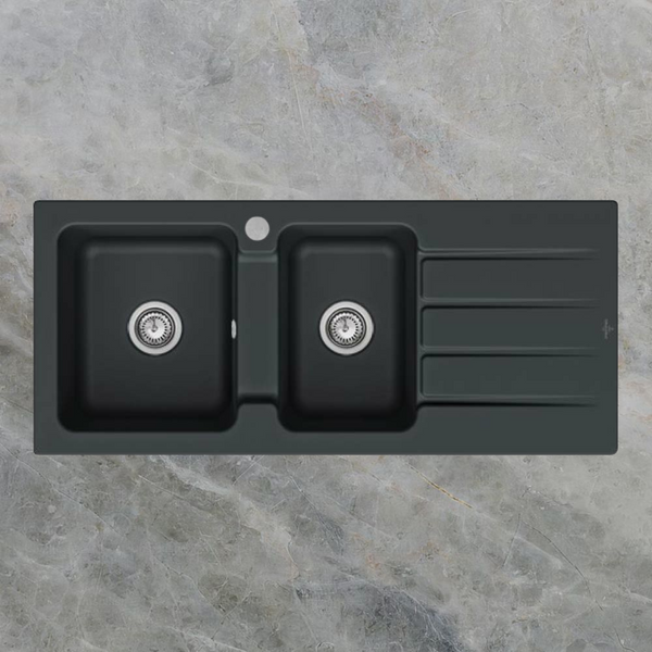 Villeroy & Boch Architectura 80mm 1160mm 1 and 3/4 Sink with Right Hand Drainboard and Overflow 1 Tap Hole Pure Black