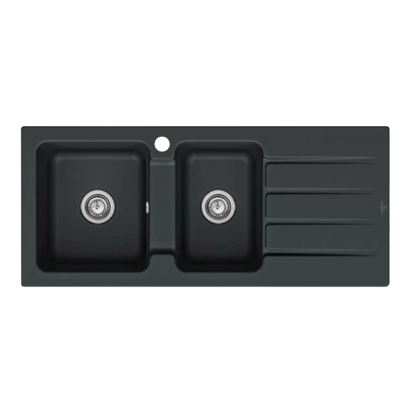 Villeroy & Boch Architectura 80mm 1160mm 1 and 3/4 Sink with Right Hand Drainboard and Overflow 1 Tap Hole Pure Black