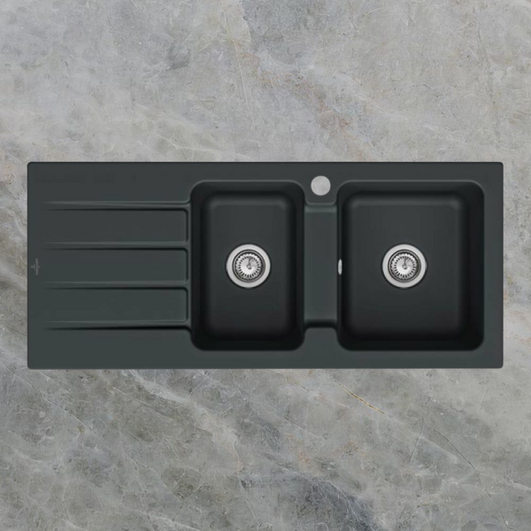 Villeroy & Boch Architectura 80mm 1160mm 1 and 3/4 Sink with Left Hand Drainboard and Overflow 1 Tap Hole Pure Black